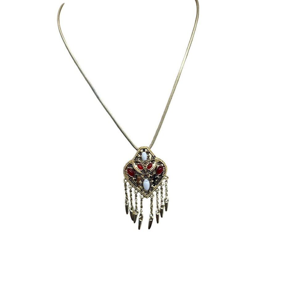 House of Harlow 1960 Montezuma Necklace Gold Tone Carnelian Howlite Pendant 18"
